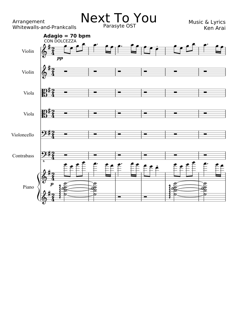 Next To You Parasite Ost By Ken Arai Musescore Piano Danielfrr96