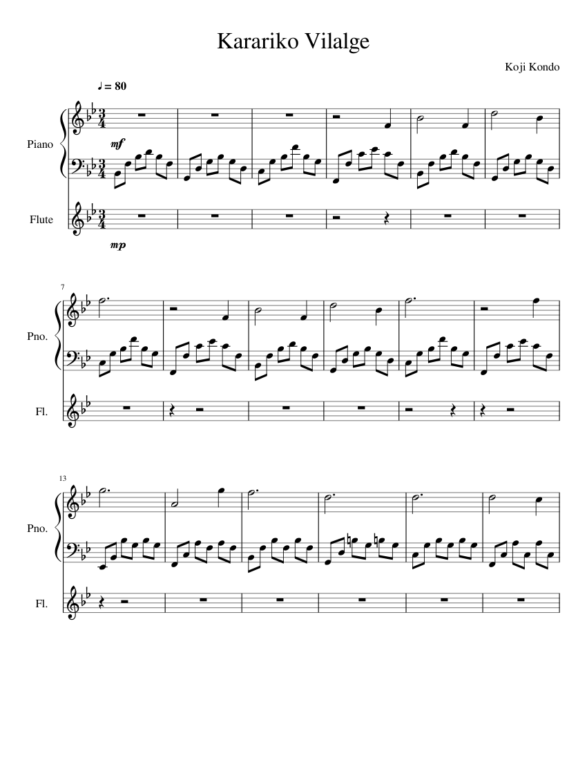 Kakariko Village Sheet music for Piano, Flute (Solo) | Musescore.com