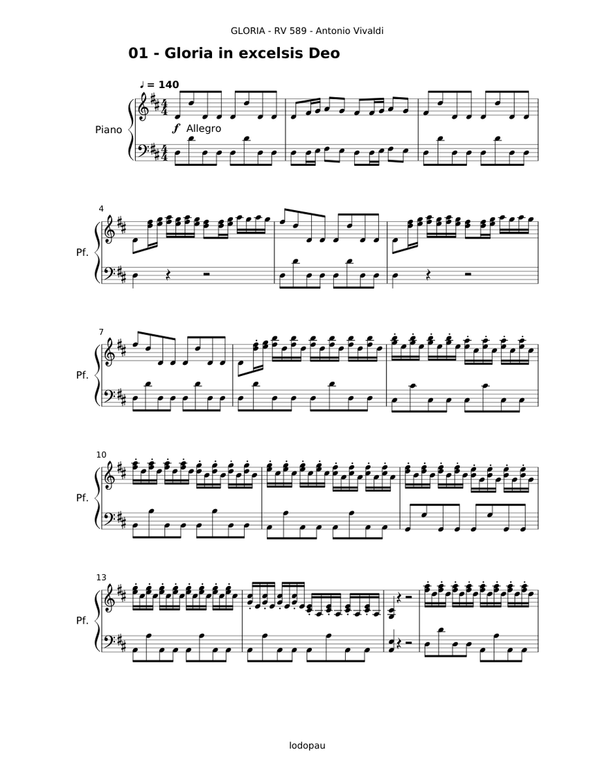 Antonio Vivaldi GLORIA RV 589 Sheet music for Piano, Soprano, Alto, Tenor &  more instruments (Piano Sextet) | Musescore.com