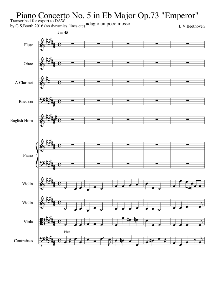 Piano Concerto No.5 Op.72 ii. adagio un poco mosso Sheet music for Piano,  Flute, Oboe, Bassoon & more instruments (Mixed Ensemble) | Musescore.com