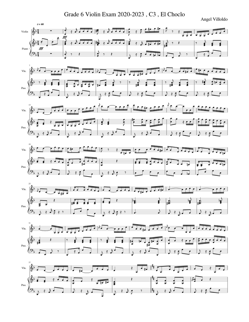 Grade 6 Violin Exam 2020-2023 , C3 , El Choclo Sheet music for Piano, Violin  (Solo) | Musescore.com
