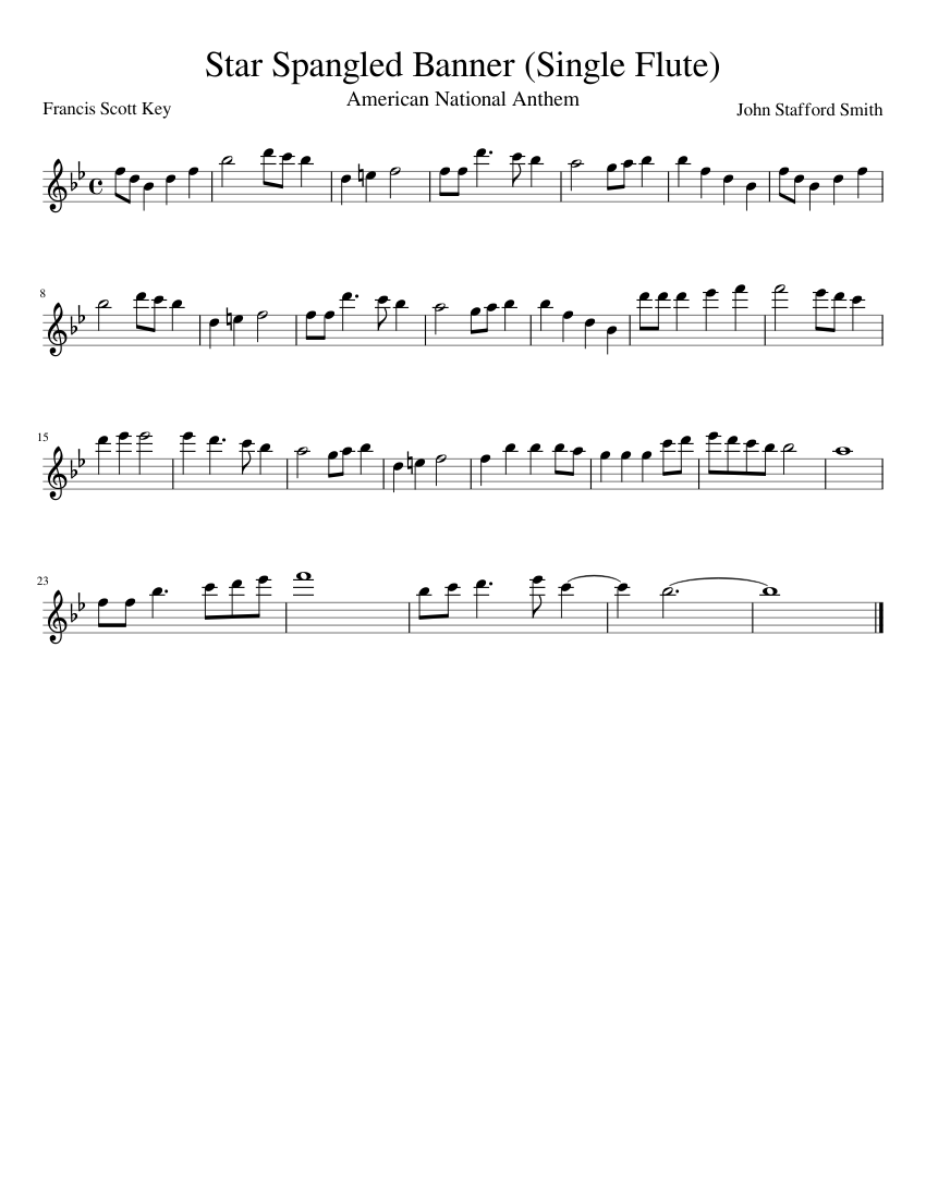 Star Spangled Banner For Single C Instrument Flute Piano Etc Sheet Music For Piano Solo Musescore Com