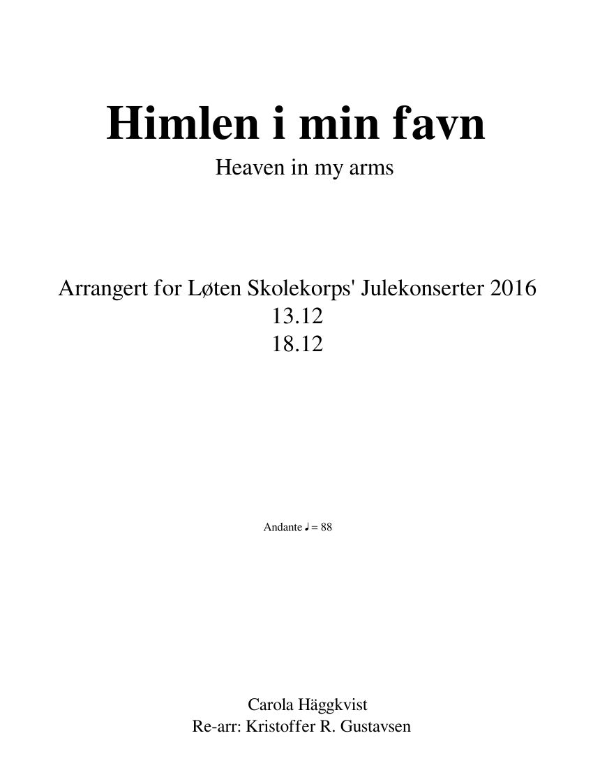 Himlen i min favn Partitur Sheet Music for Trombone, Flute, Oboe ...