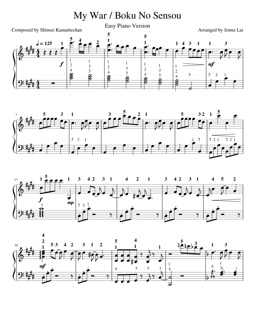 Bokutachi wa Benkyou ga Dekinai OP Sheet music for Piano (Solo