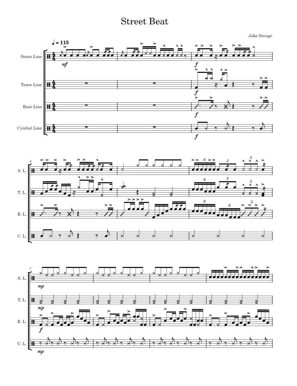 Street_Beat Sheet music for Snare drum, Crash, Tenor drum, Bass drum