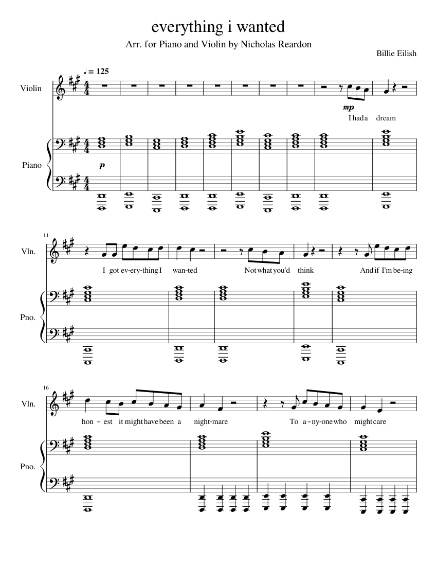 everything i wanted Sheet music for Piano, Violin (Solo) | Musescore.com