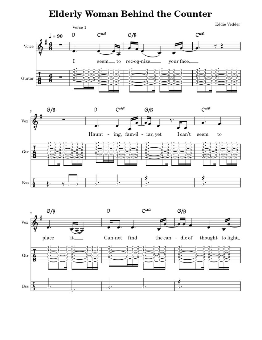 Elderly woman behind the counter in a small town – Pearl Jam Sheet