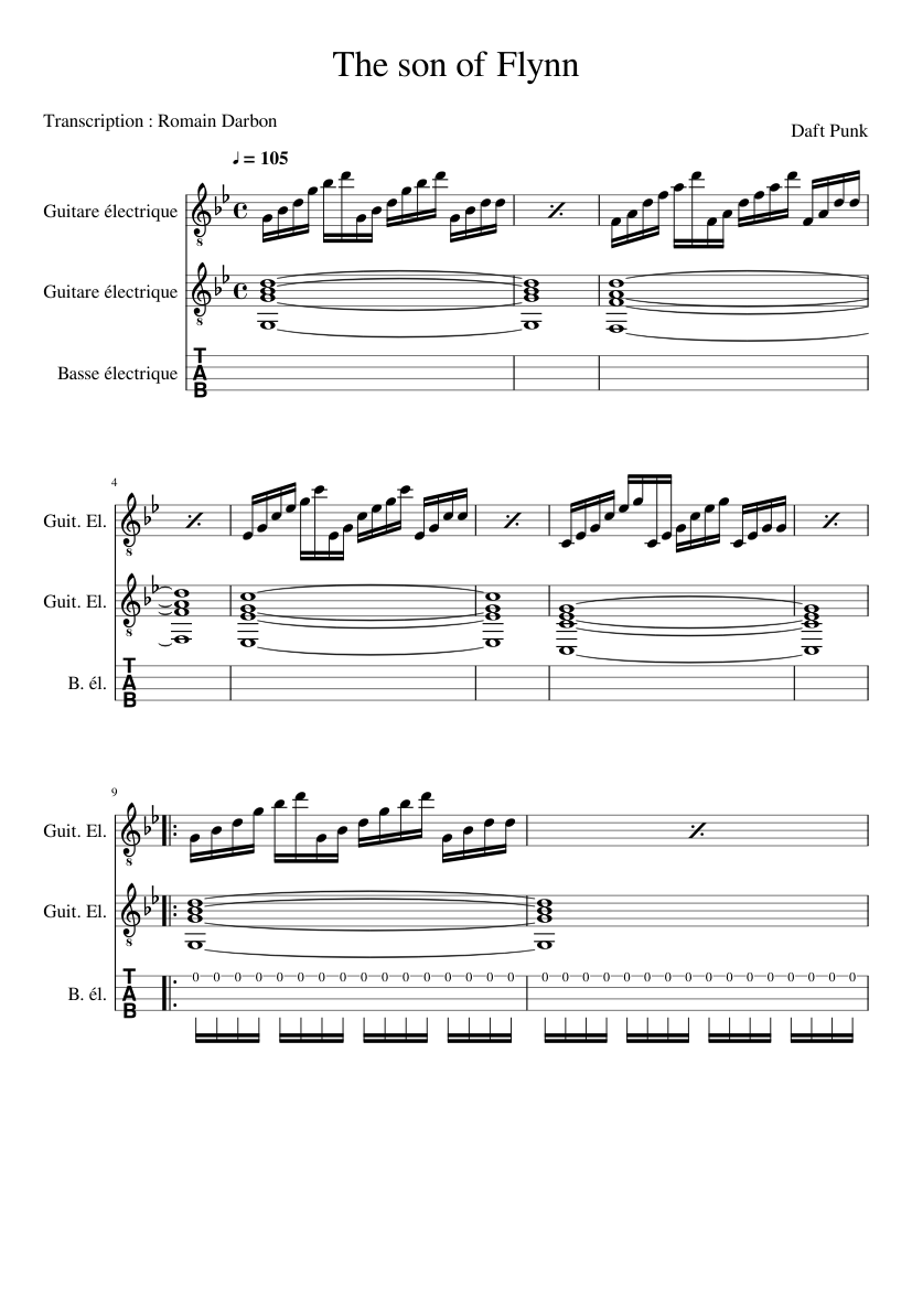 The Son Of Flynn Sheet music for Guitar, Bass guitar (Mixed Trio) |  Musescore.com