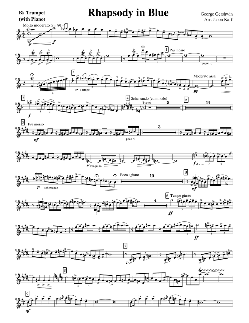 Rhapsody In Blue Sheet music for Trumpet in b-flat (Solo) | Download and  print in PDF or MIDI free sheet music | Musescore.com