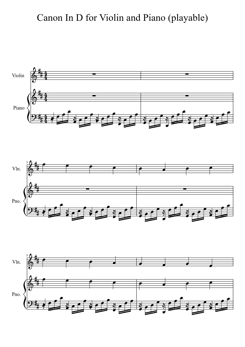 Canon In D for Violin and Piano (playable) Sheet music for Piano, Violin  (Solo) | Musescore.com