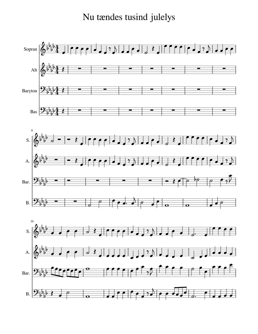 Danscherkoret Nu tændes tusind julelys Sheet music for Soprano, Alto, Bass  voice, Baritone (Choral) | Musescore.com