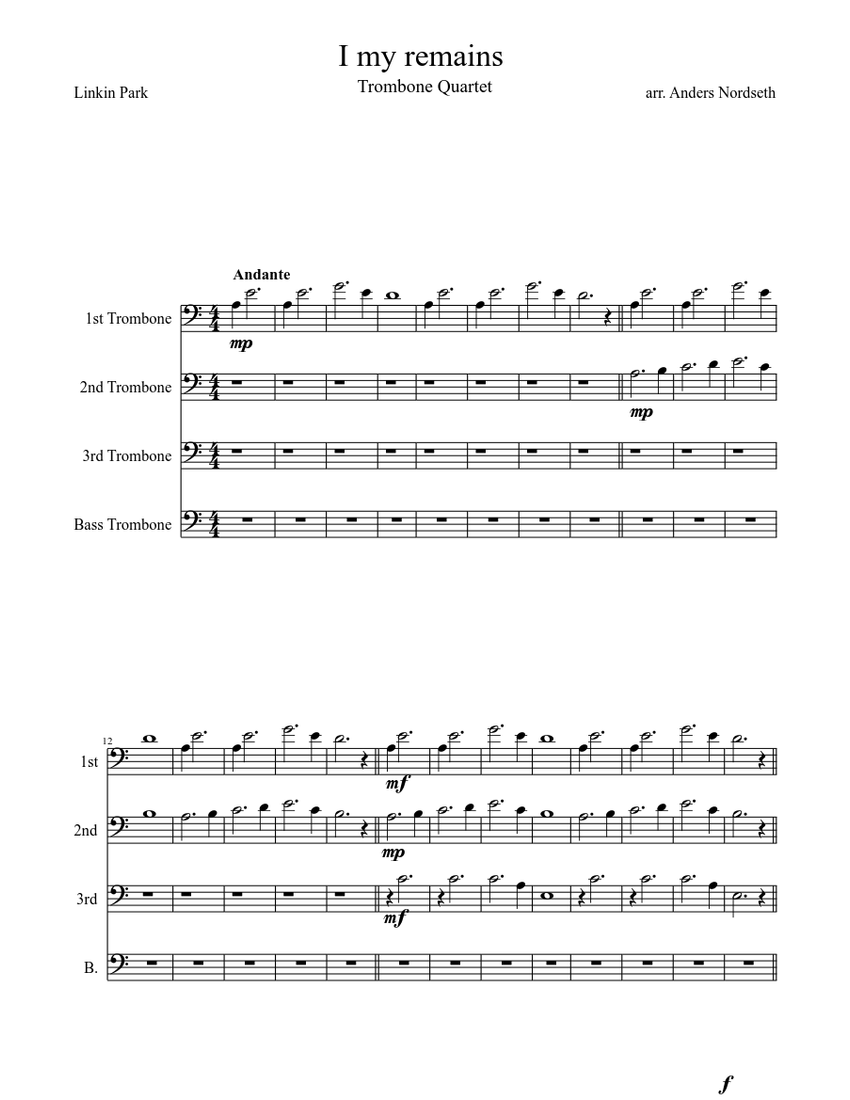 In my remains trombone quaret Linkin Park Sheet music for Trombone