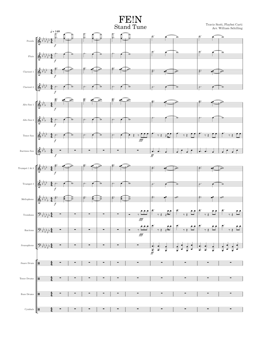Fe Music Script FE!N – Travis Scott, feat Playboi Carti (Marching Band Arrangement ...