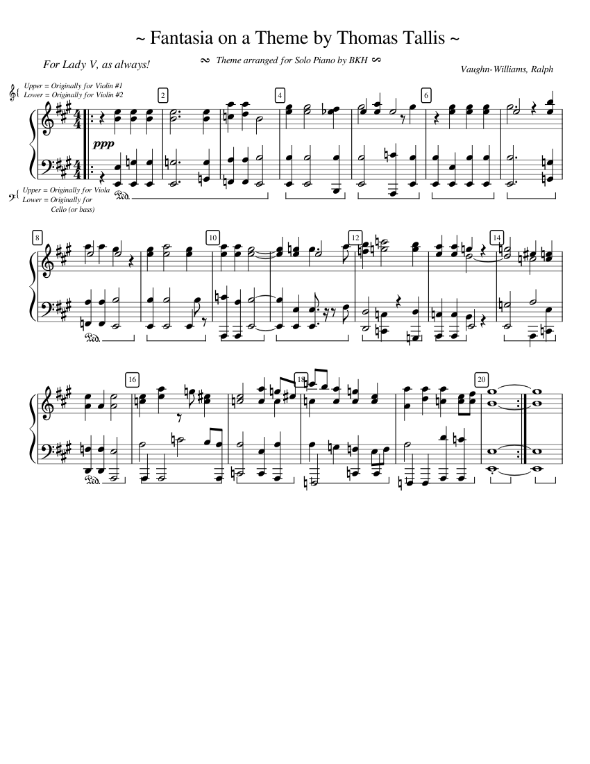 Fantasia on a Theme by Thomas Tallis for Solo Piano Sheet music 