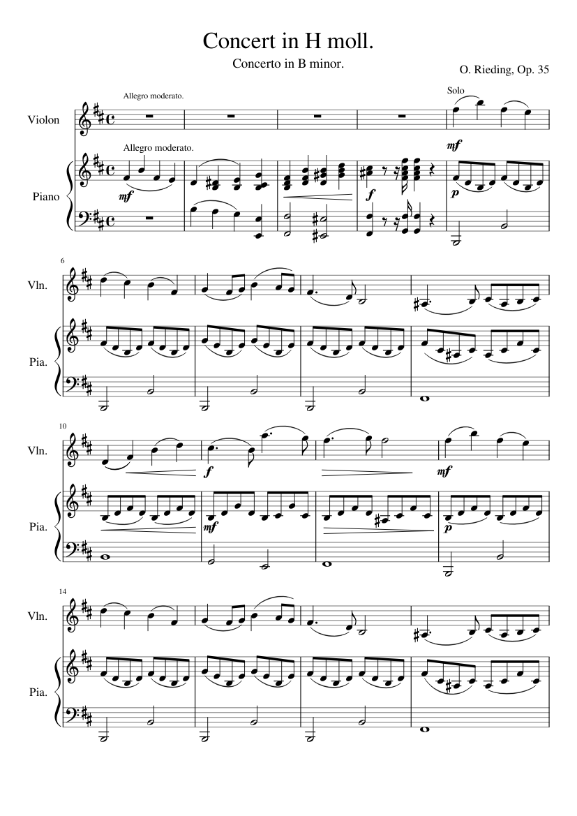 Concerto in B minor, O. Rieding, Op.35 Sheet music for Piano, Violin (Solo)  | Musescore.com