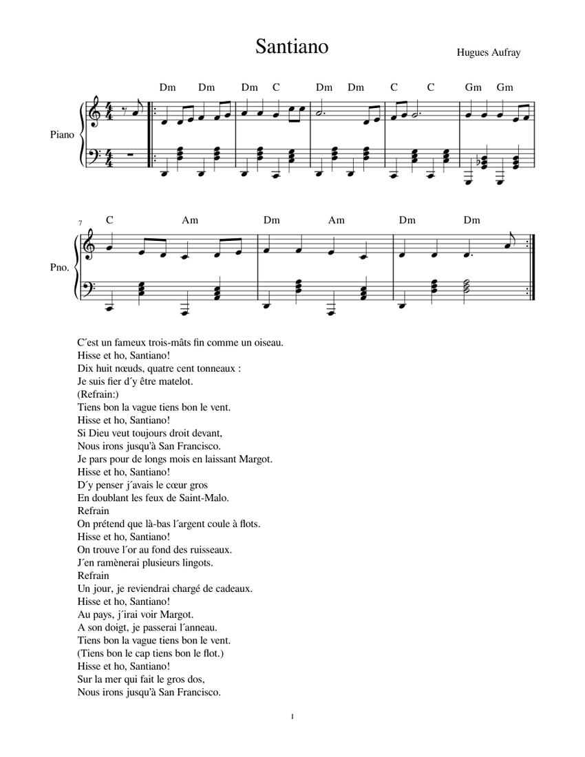 Santiano Sheet Music For Piano Solo Musescore Com 79 downloads 1846 views 72kb size. santiano sheet music for piano solo