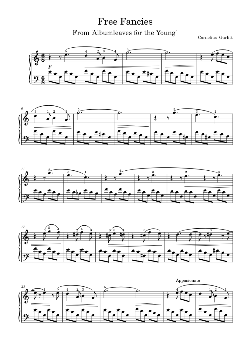 Free Fancies - Cornelius Gurlitt Op. 101. No. 17. Sheet Music for Piano ...