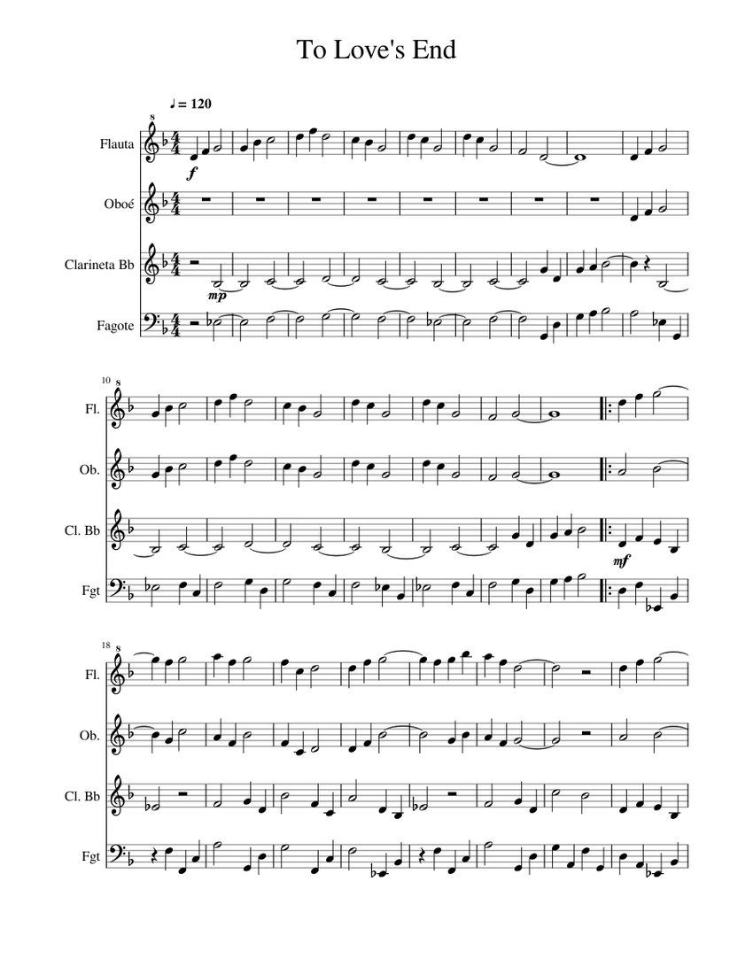 To Love's End Sheet music for Flute, Oboe, in bflat, Bassoon