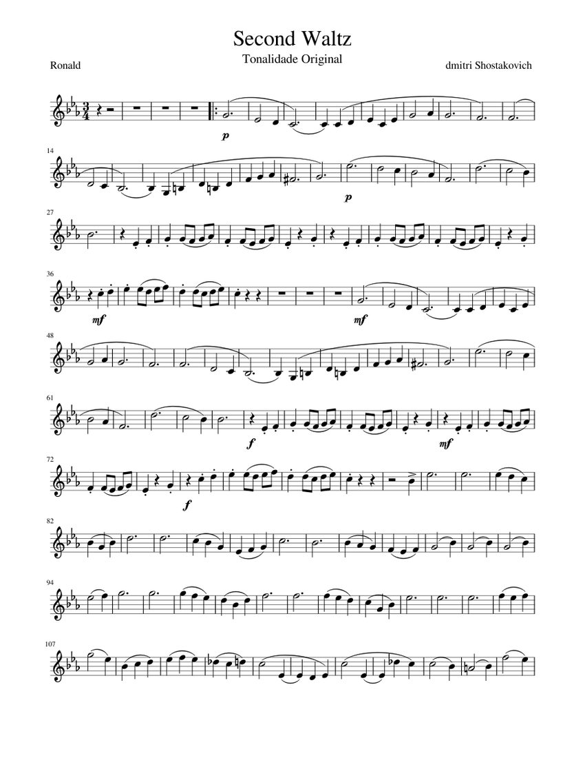 Second Waltz Dmitri Shostakovich Sheet music for Violin (Solo) |  Musescore.com