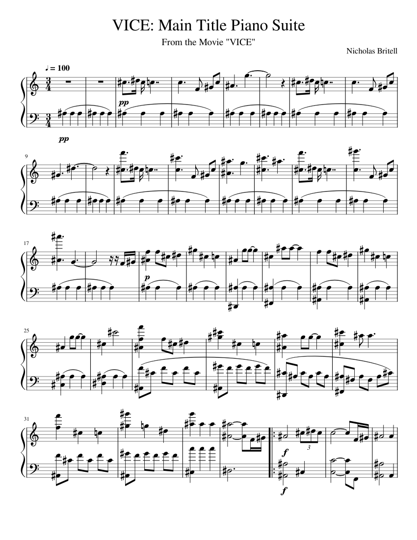 VICE Main Title Piano Suite Sheet music for Piano (Solo) | Musescore.com