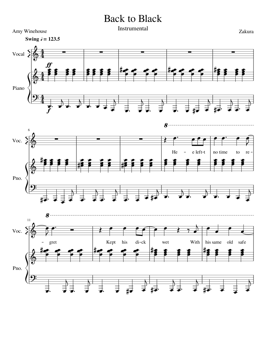 Amy Winehouse - Back to Black (Instrumental w/ Vocals) Sheet music for Piano  (Piano Duo) | Musescore.com