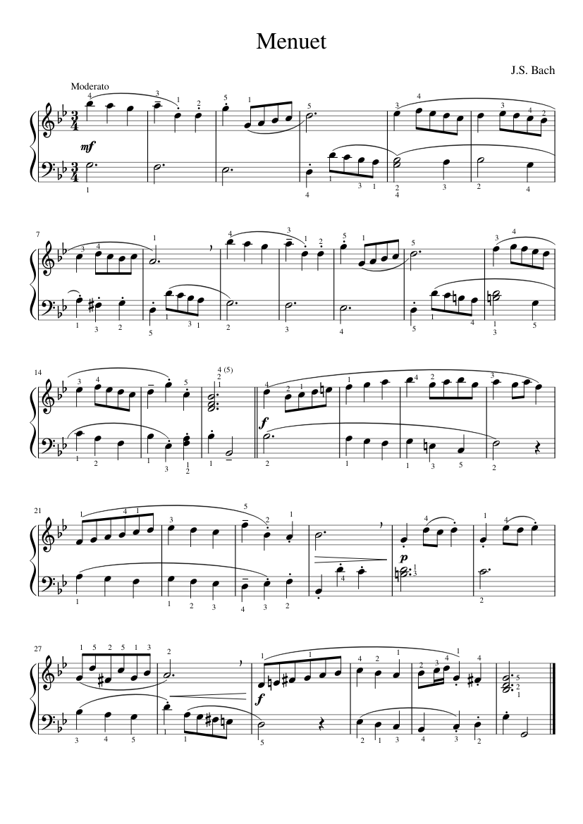 Menuet - g-minor , J.S.Bach Sheet music for Piano (Solo) | Musescore.com