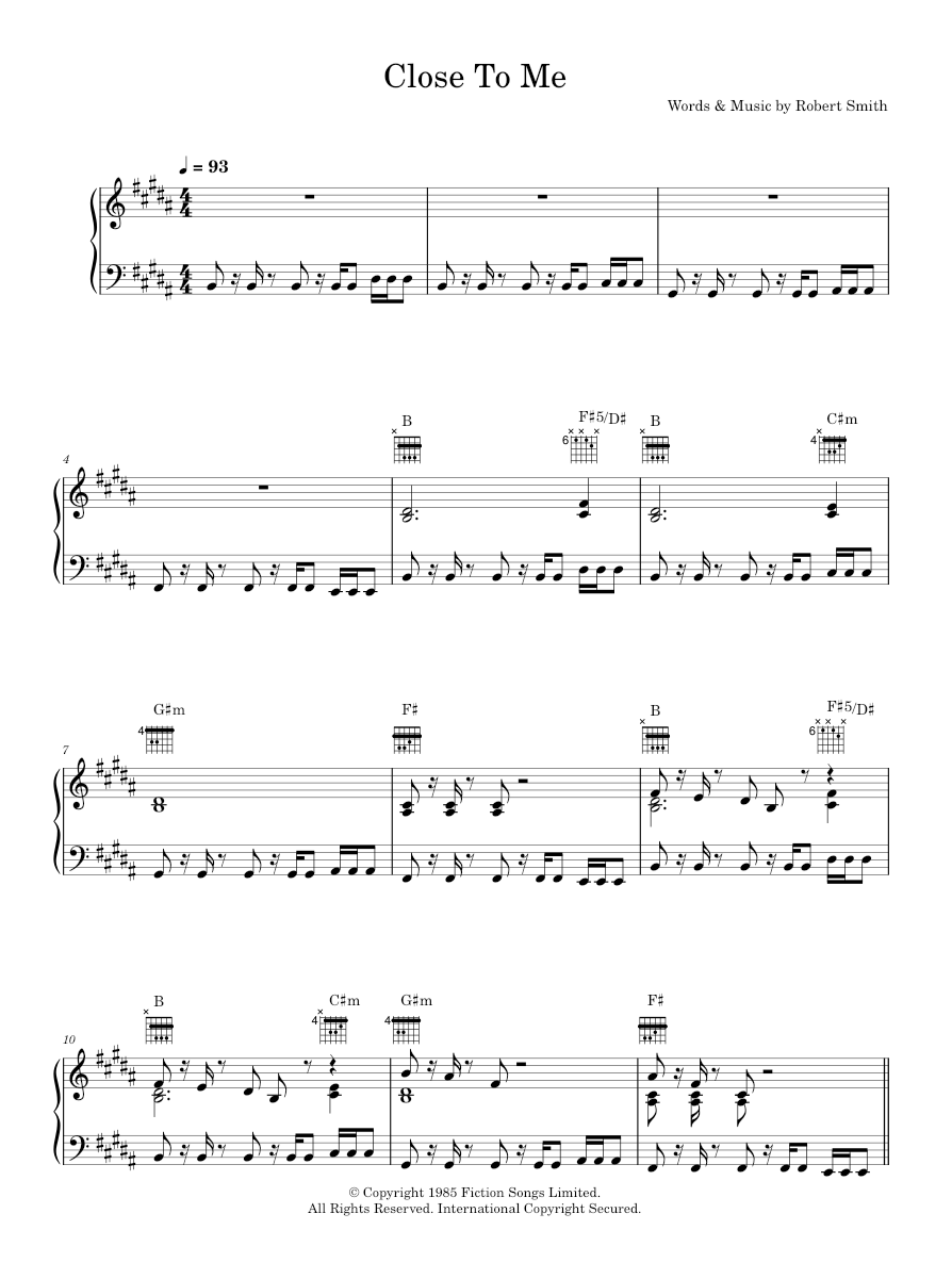close to me Sheet music for Piano, Vocals by The Cure Official ...