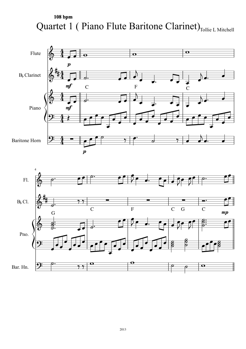 Quartet 1 (Piano Flute Clarinet Euphonium) Sheet music for Piano, Flute  (Solo) | Musescore.com