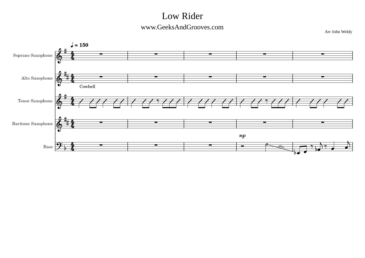 Low Rider Notes Low rider – War for Sax Quartet + Bass Sheet Music for Saxophone alto ...