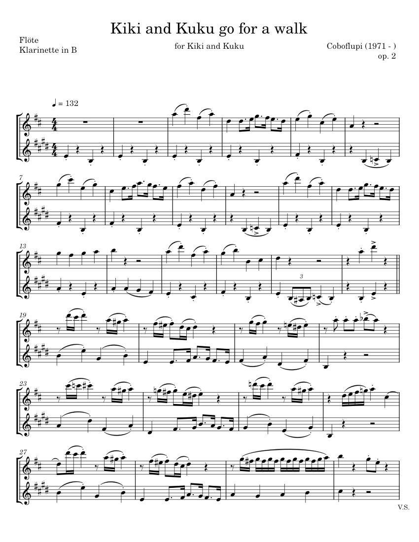 Kiki and Kuku go for a Walk - Coboflupi Sheet Music for Flute, Clarinet ...