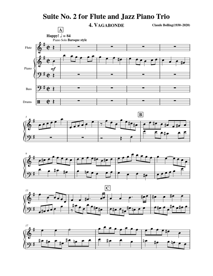 Suite No. 2 for Flute and Jazz Piano Trio 4. Vagabonde Claude