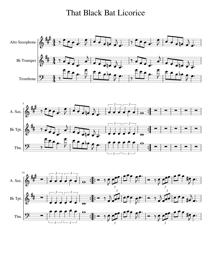 That Black Bat Licorice Sheet music for Trombone, Saxophone alto, Trumpet  in b-flat (Mixed Trio) | Musescore.com
