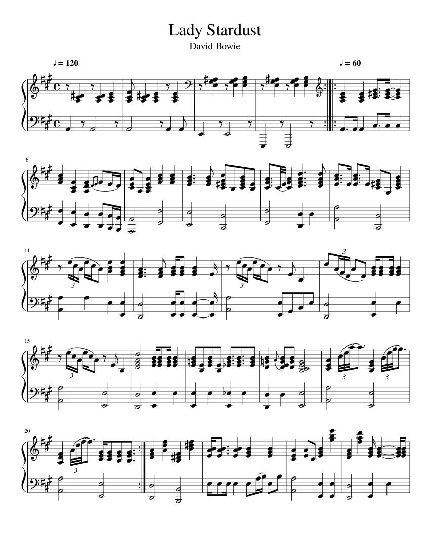 David Bowie Lady Stardust Sheet Music For Piano Solo Musescore Com