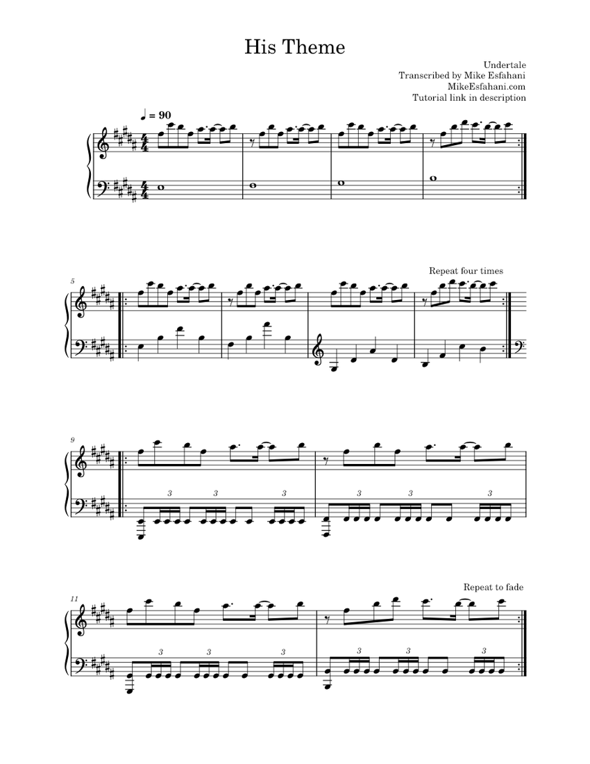 His Theme - Undertale Sheet music for Piano (Solo) Easy | Musescore.com