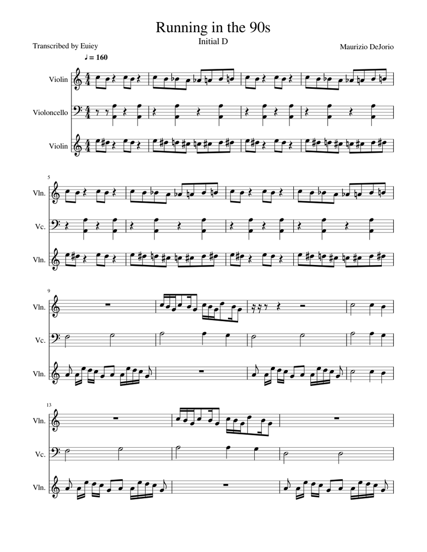 Running in the 90s violin and viola Sheet music for Piano, Violin, Viola,  Cello (Piano Quintet) | Musescore.com