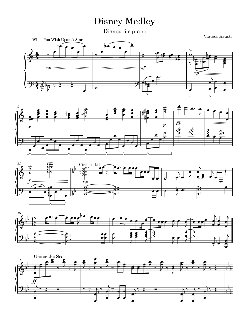 Disney Medley - A ''NEW'' Selection of disney songs Sheet Music for ...