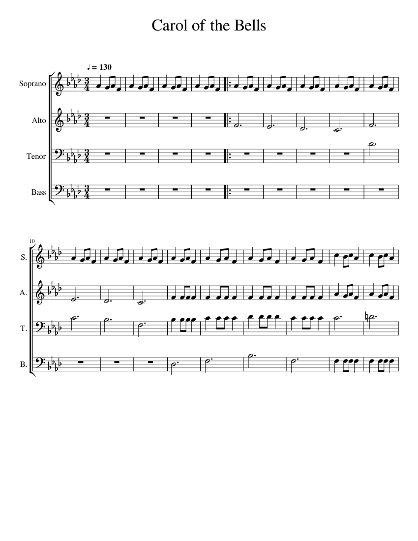 Carol of the Bells Sheet music for Soprano, Alto, Tenor, Bass voice ...