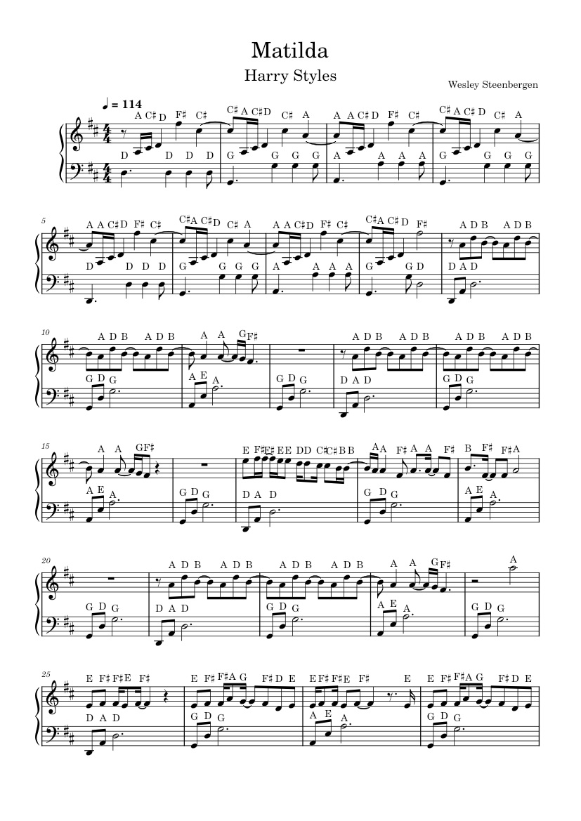 Matilda – Harry Styles Sheet music for Piano (Solo) Easy | Musescore.com