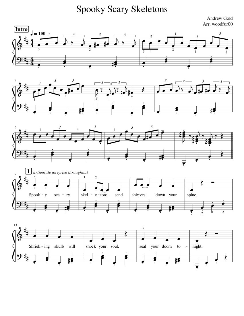 Spooky Scary Skeletons (Piano) Sheet music for Piano (Solo) | Musescore.com