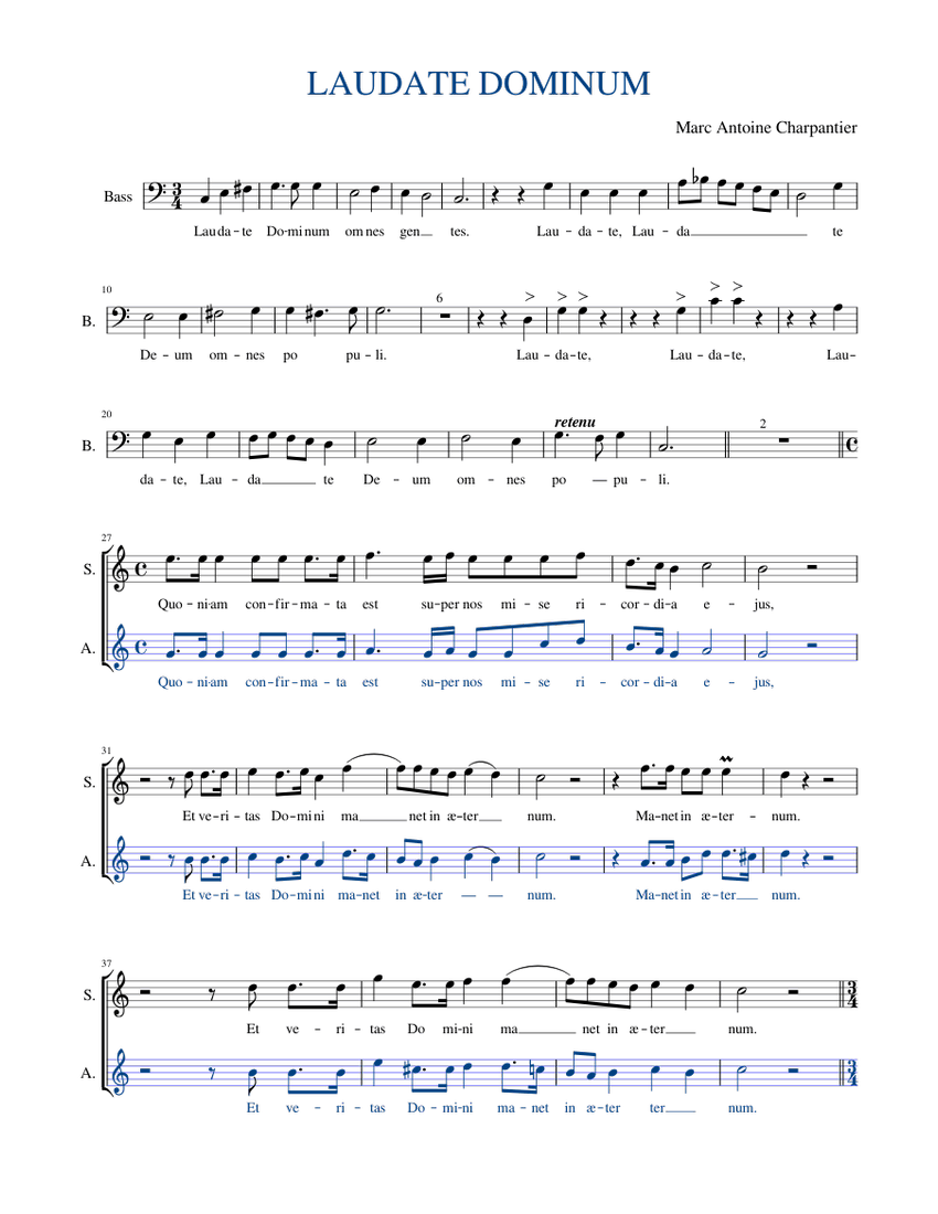 LAUDATE DOMINUM Sheet Music For Bass Guitar (SATB) | Musescore.com