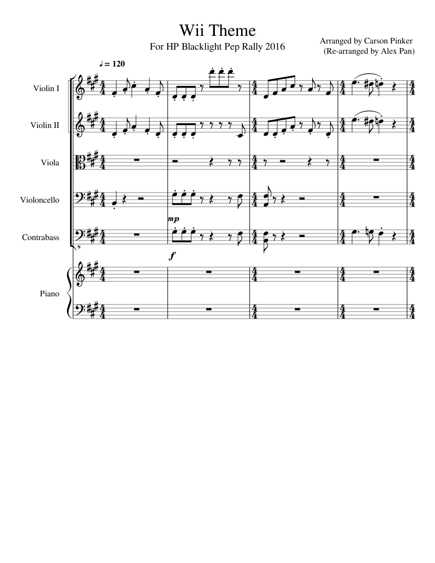 Wii (Mii Theme Song) Orchestra Sheet music for Piano, Contrabass, Violin,  Viola & more instruments (Piano Quintet) | Musescore.com