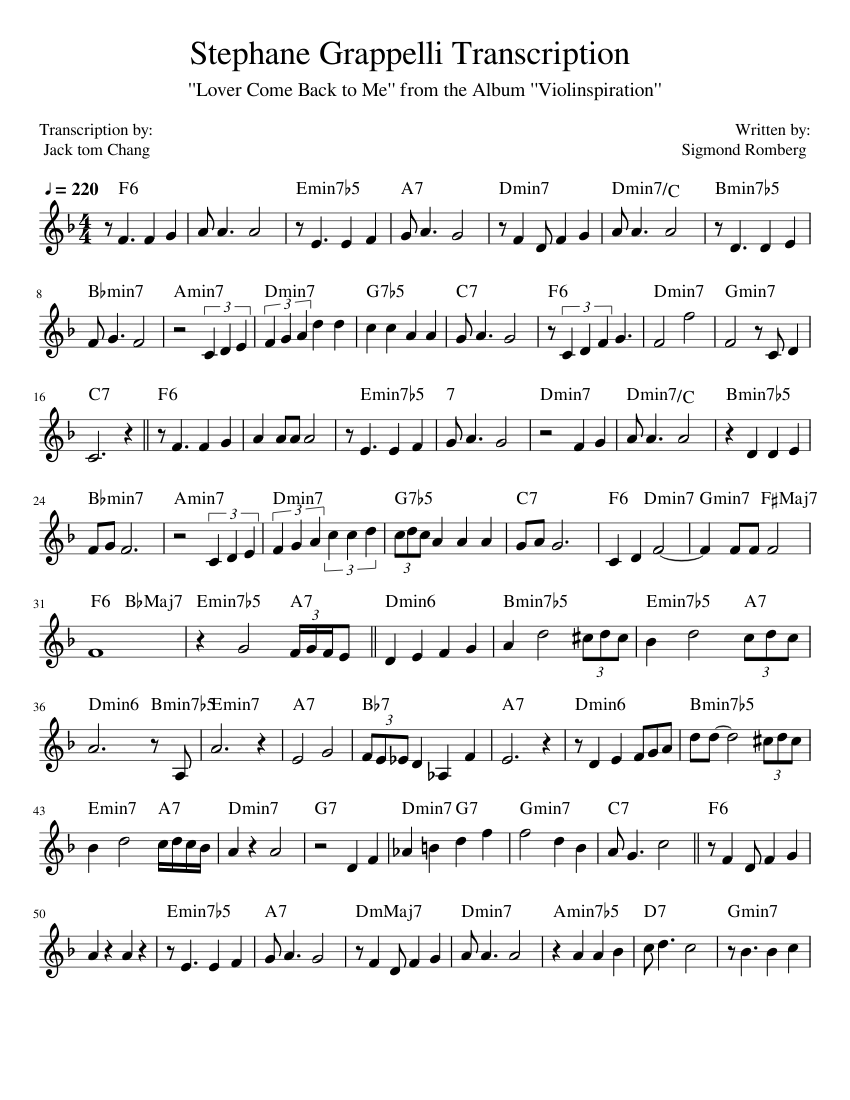 Stephane Grappelli Transcription Sheet music for Violin (Solo