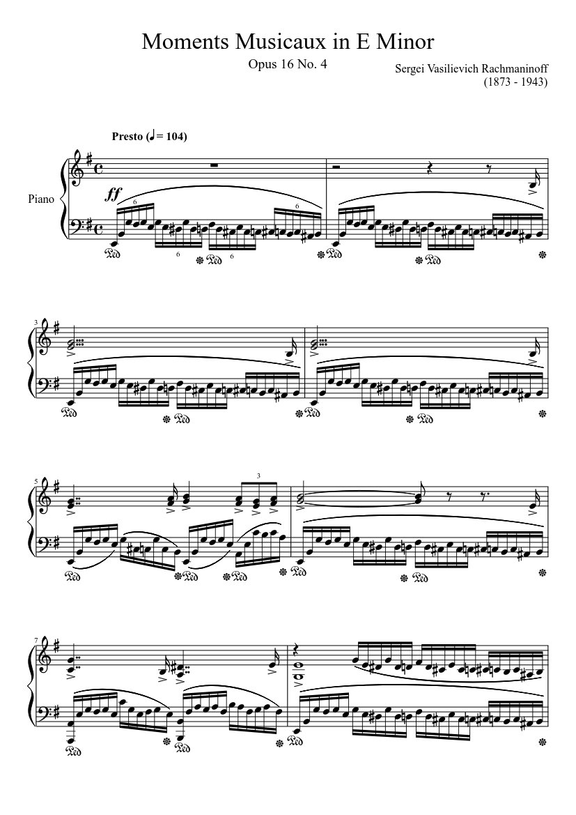Moments Musicaux Opus 16, No. 4 in E Minor Sheet music for Piano (Solo) |  Musescore.com