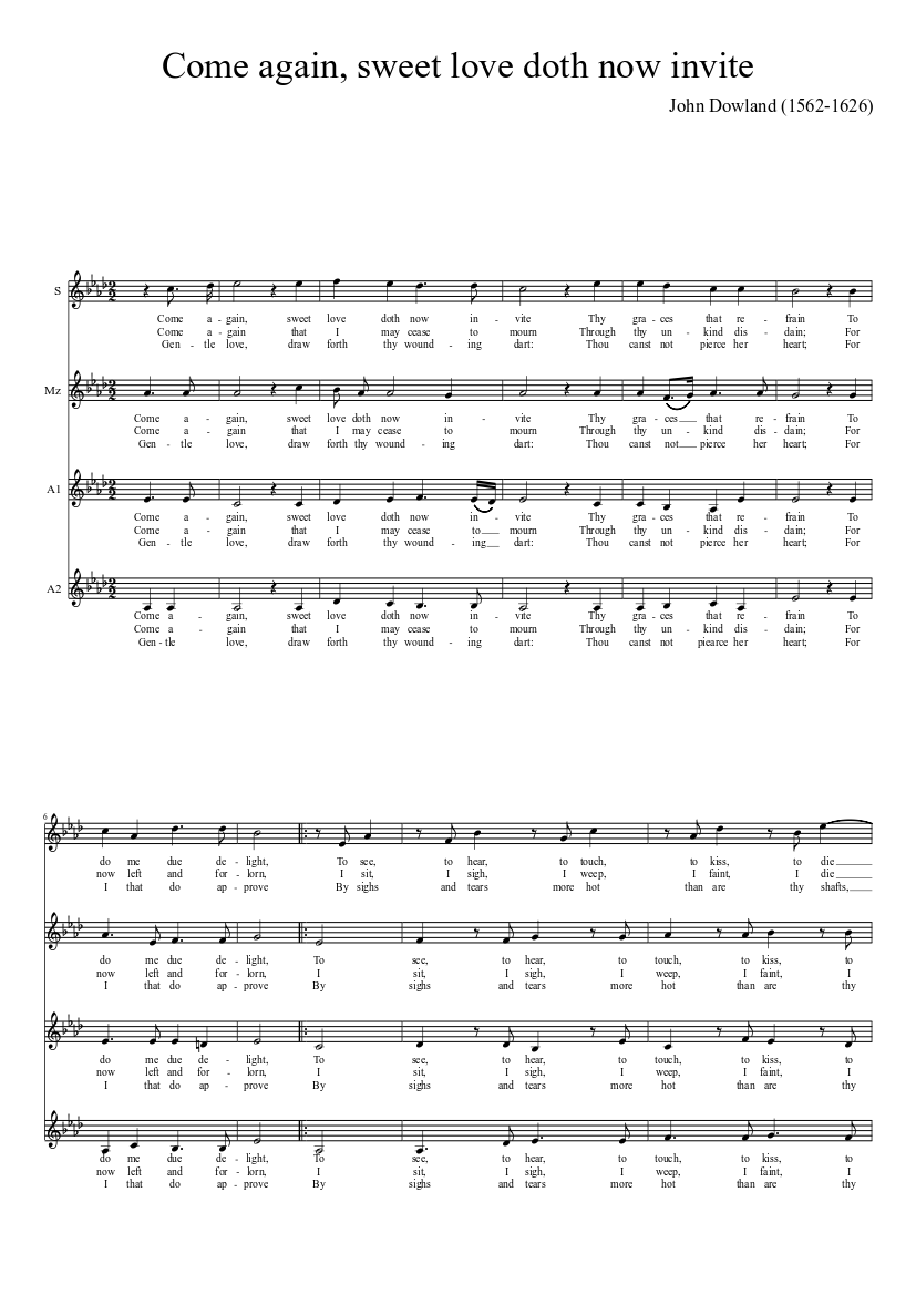 Come Again Sweet Love doth Now Invite