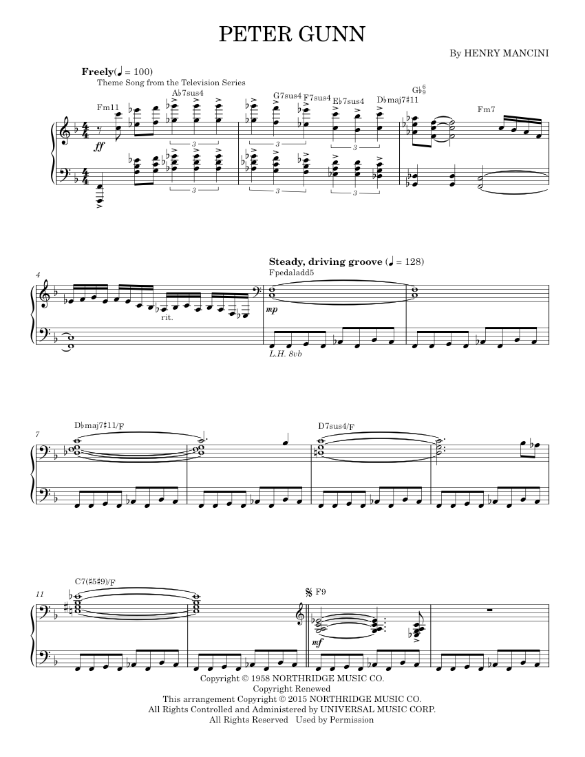 peter gunn theme Sheet music for Piano by Henry Mancini: Music Notes by MuseScore