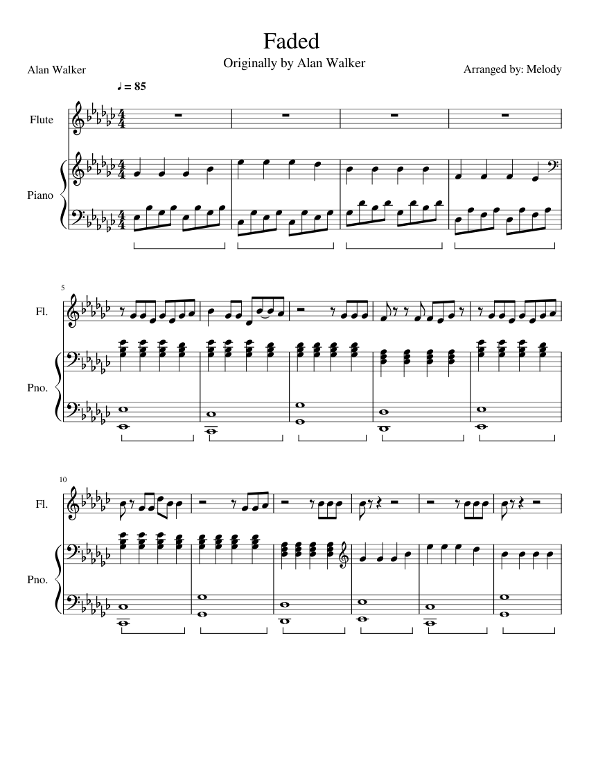 Faded Alan Walker Sheet Music For Piano Flute Solo Musescore Com