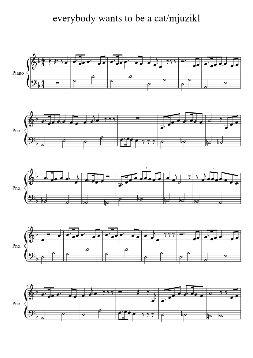 Everybody Wants To Be A Cat Sheet music for Piano (Solo) | Musescore.com