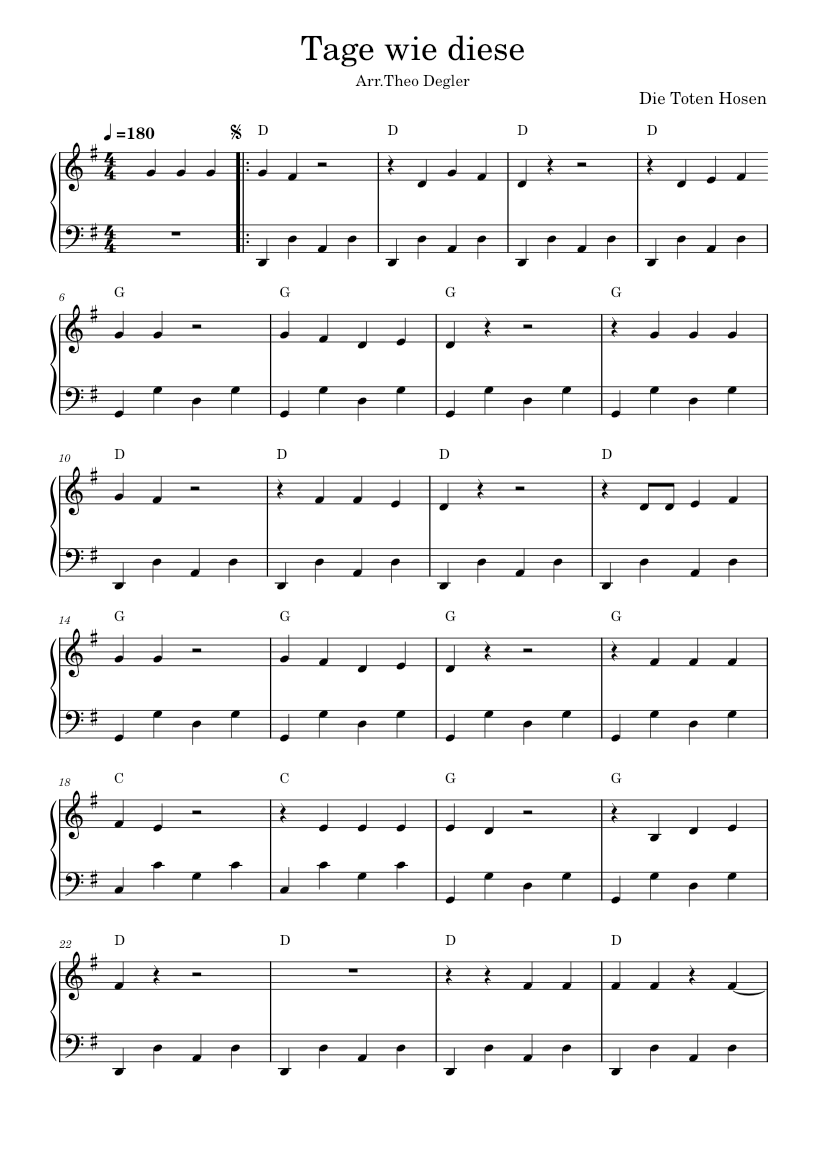 Tage wie diese Sheet music for Piano (Solo) | Musescore.com