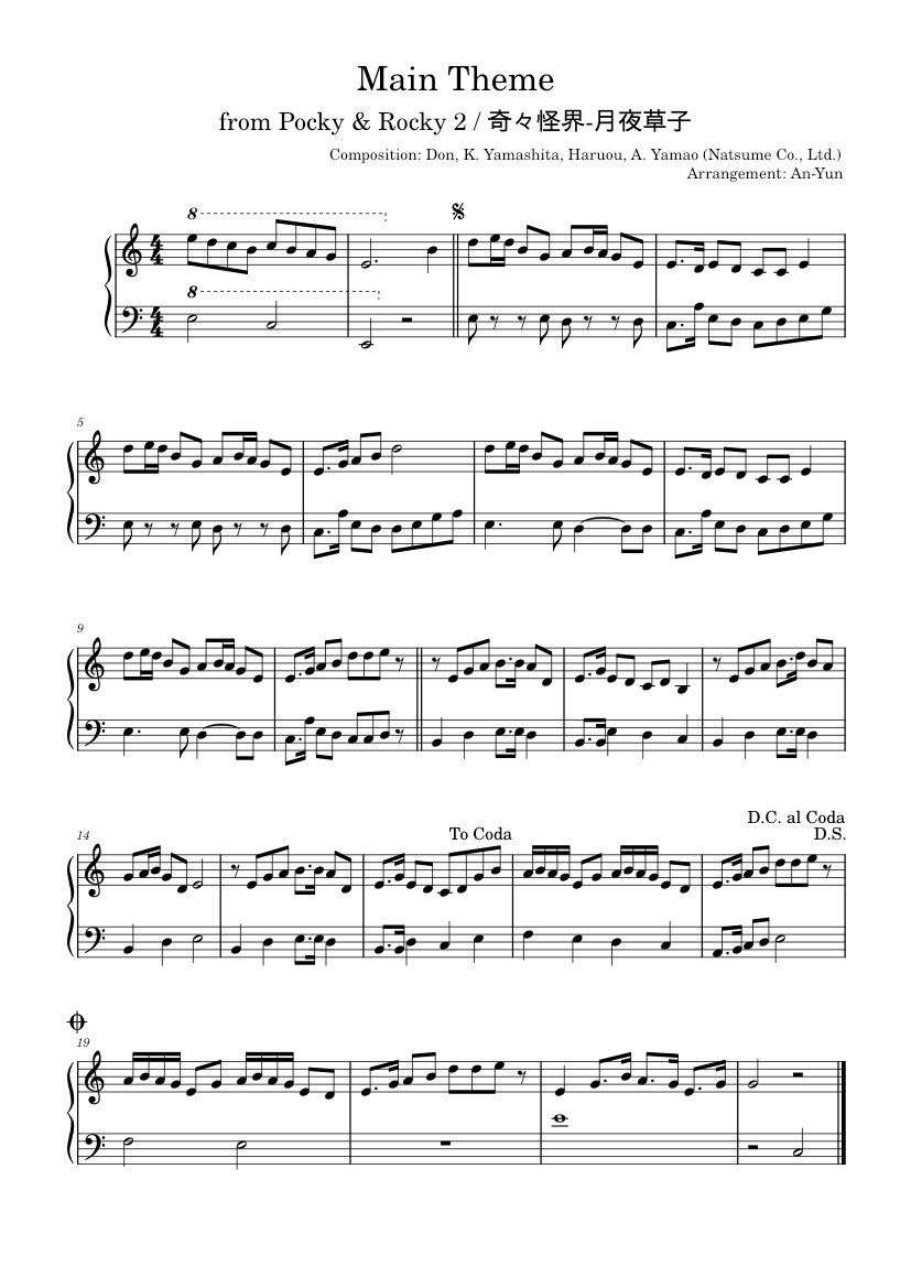 Main Theme - from Pocky & Rocky 2 Sheet music for Piano (Solo) |  Musescore.com