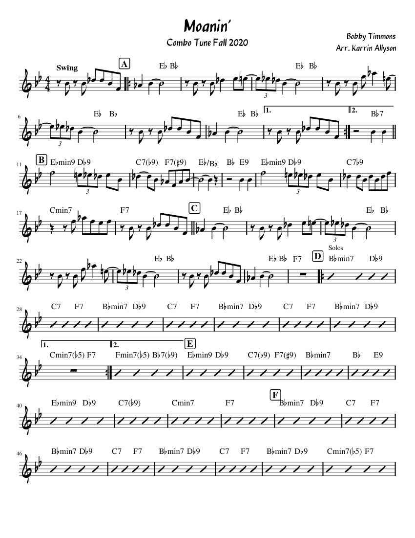 Moanin' Sheet music for Piano (Jazz Band) | Musescore.com